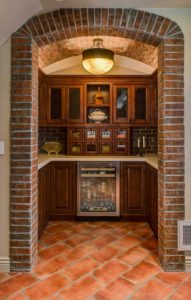 Brick-accented bar nook