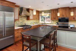 A natural color palette adds a serene feel to this Palo Alto kitchen.