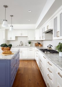 The layout of this airy Los Gatos kitchen offers both functionality and space to gather around the island.