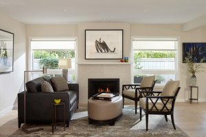 Neutral tones and bright windows add serenity to this Los Altos living room.